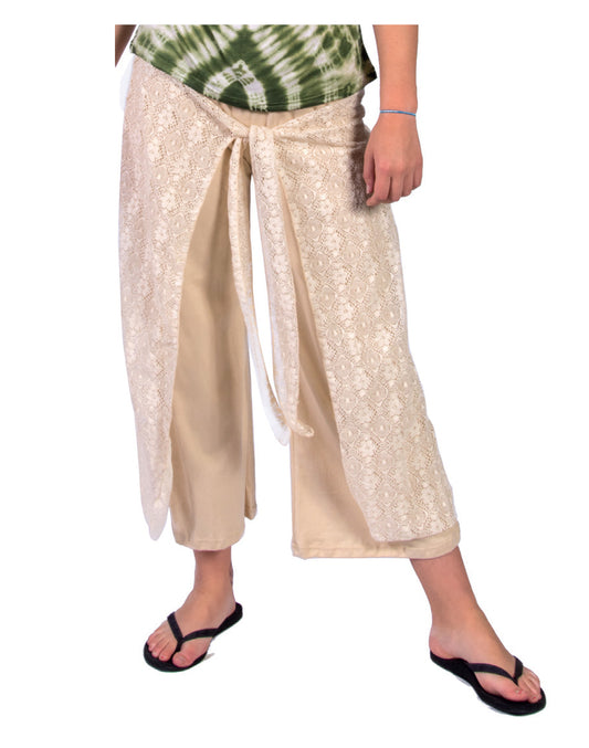 Cotton Faux Wrap Pant with Lace