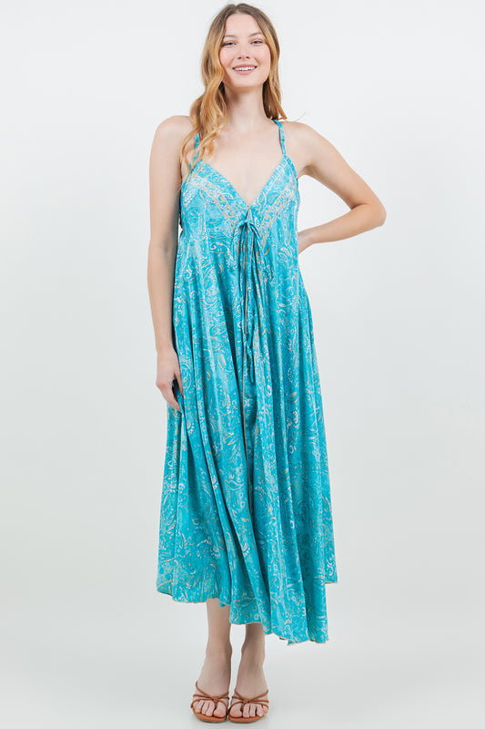 Silky Long Halter Dress with Pockets