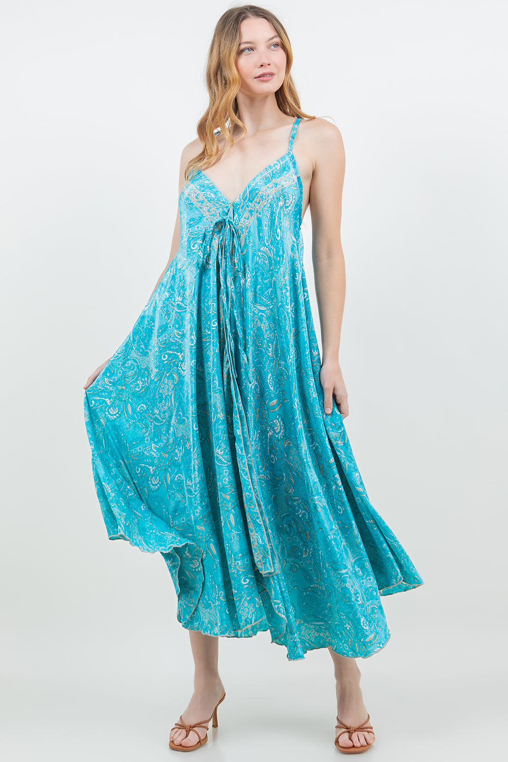 Silky Long Halter Dress with Pockets