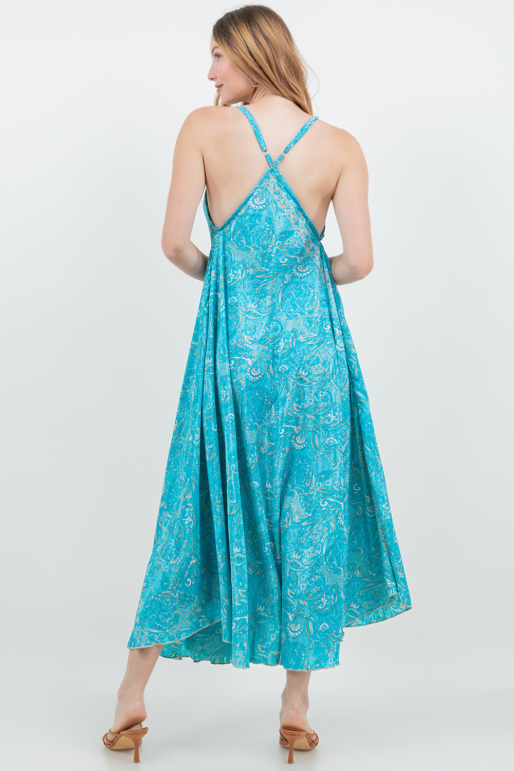 Silky Long Halter Dress with Pockets