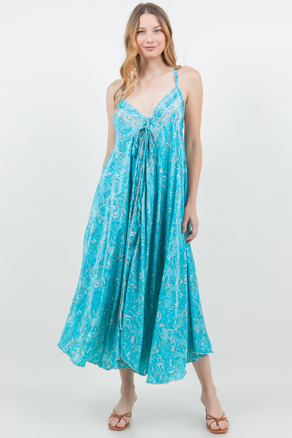 Silky Long Halter Dress with Pockets