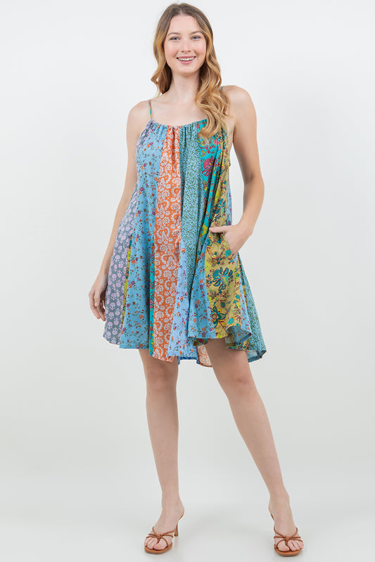 Cotton Knee Length Panel Dress With Pockets