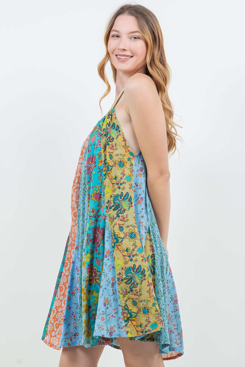 Cotton Knee Length Panel Dress With Pockets