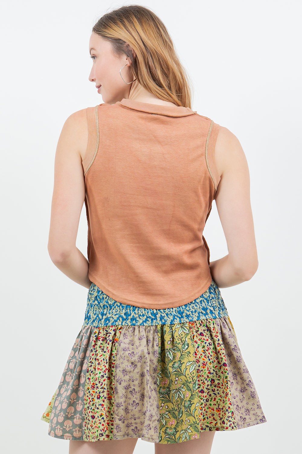 Cotton Elasticated Waist Panel Mini Skirt with Pockets
