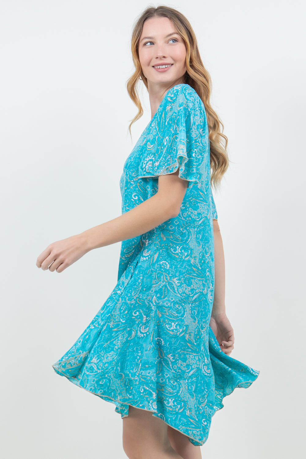 Silky Cap Sleeve Knee Length Dress with Pockets