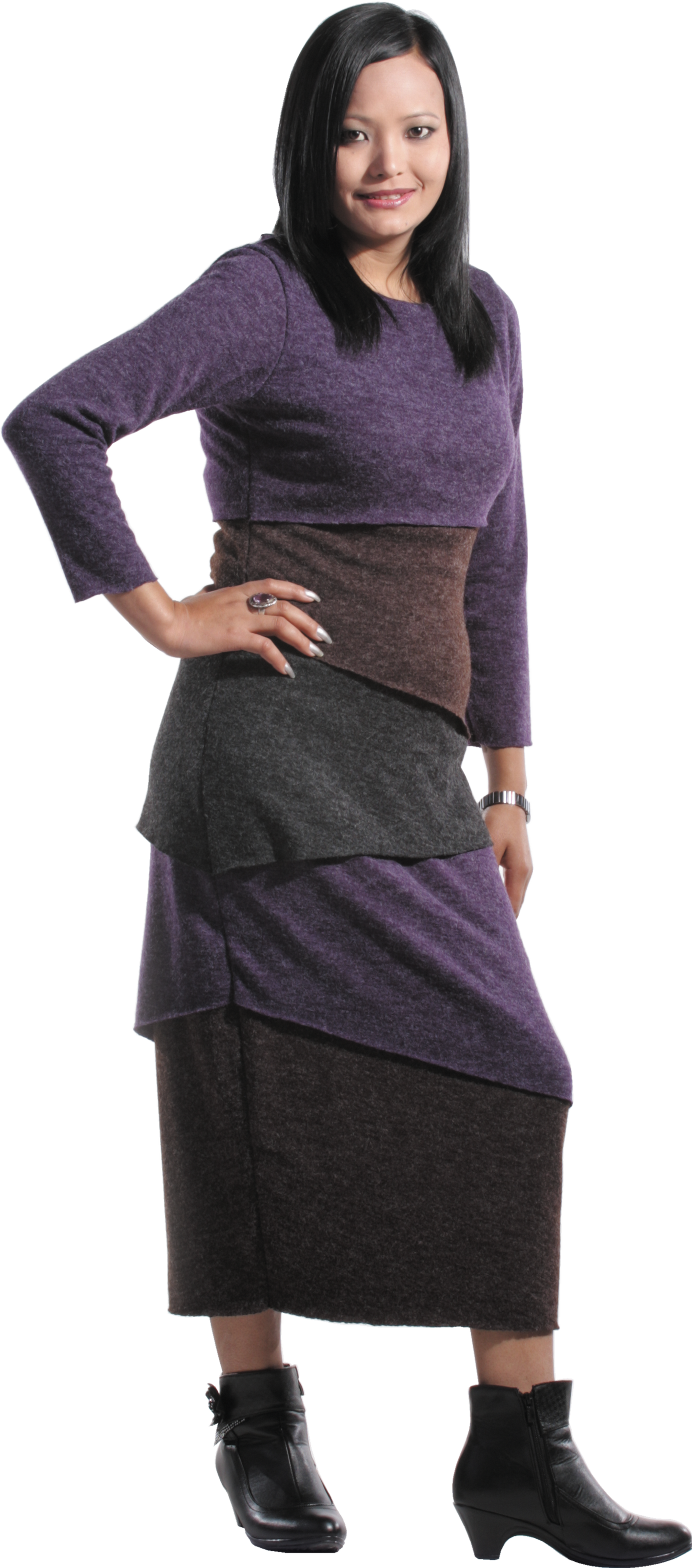 Acrylic Knit Multi Layer Long Dress