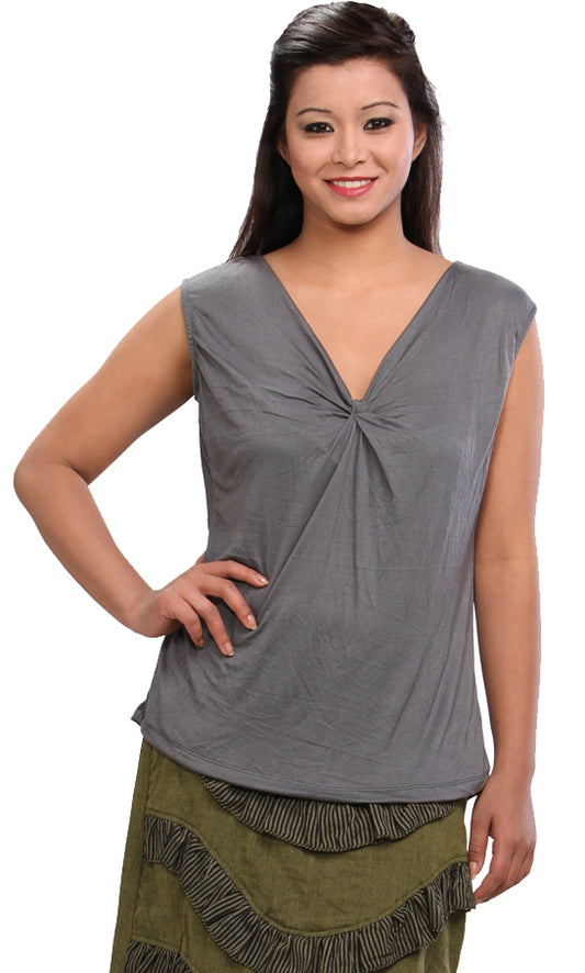 Viscose Pleated V-Neck Top