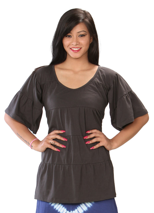 Cotton Half Sleeve Panel Top