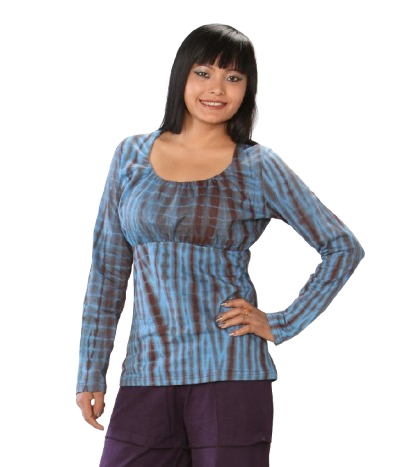 Cotton Fitted Long Sleeve Tie Dye Top Green