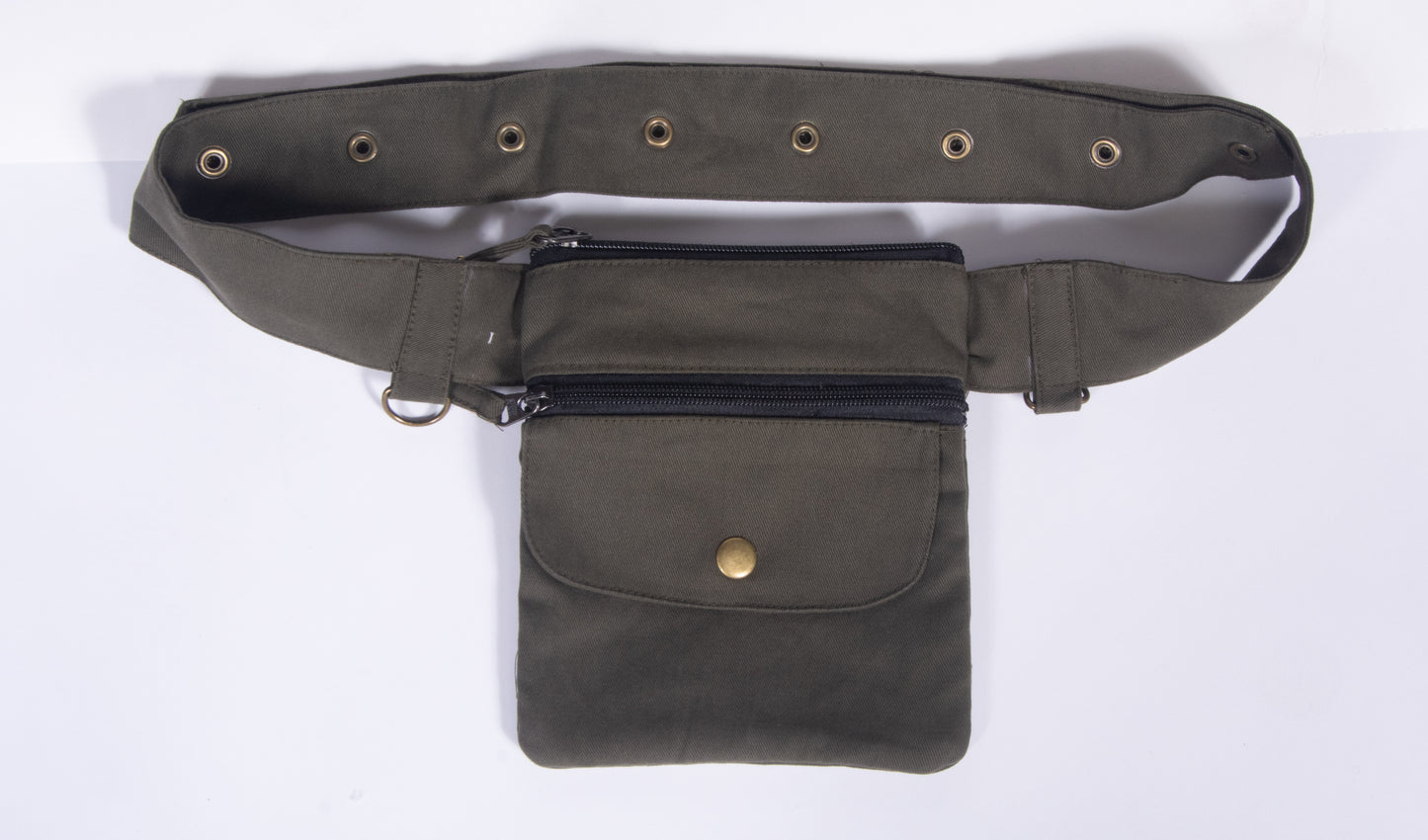 Cotton Belt Bag with Adjustable Snap Belt & Zipper Pockets