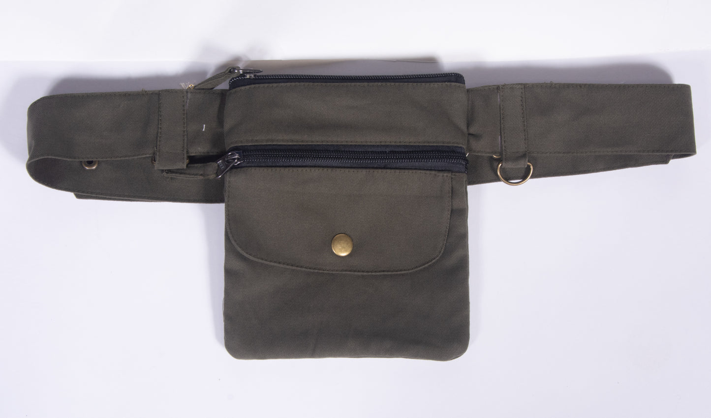 Cotton Belt Bag with Adjustable Snap Belt & Zipper Pockets