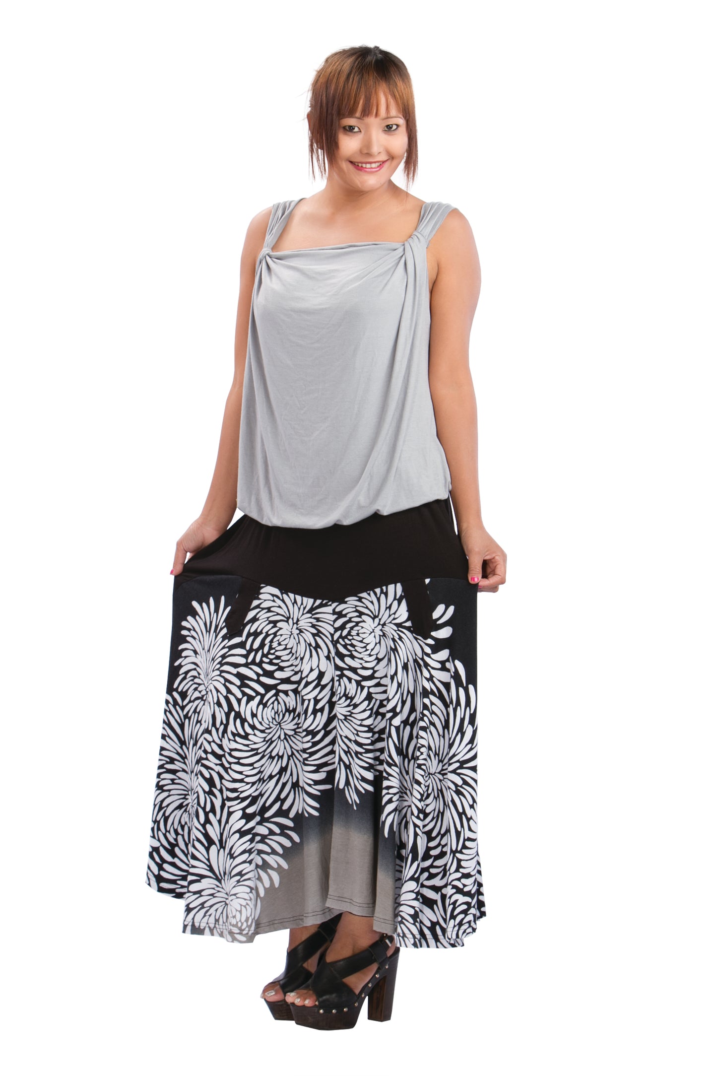 Viscose Printed Long Skirt with Elastic Waist
