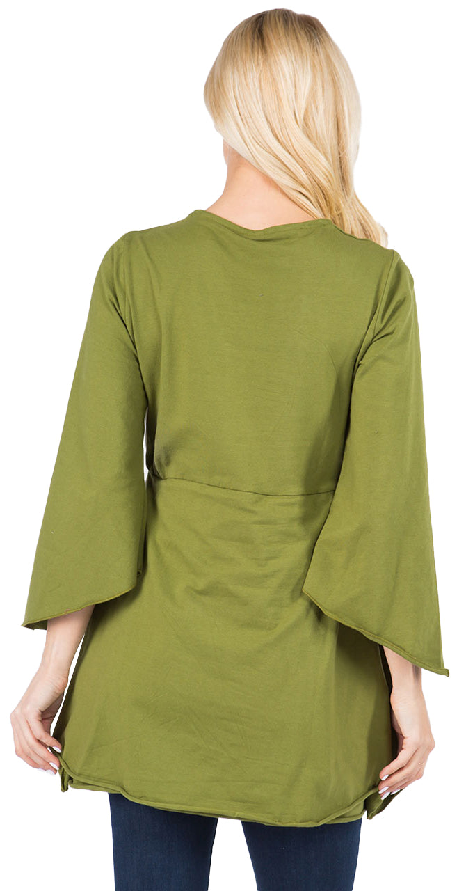Cotton/Lycra Layered Long Sleeve Top with Lace Up Front