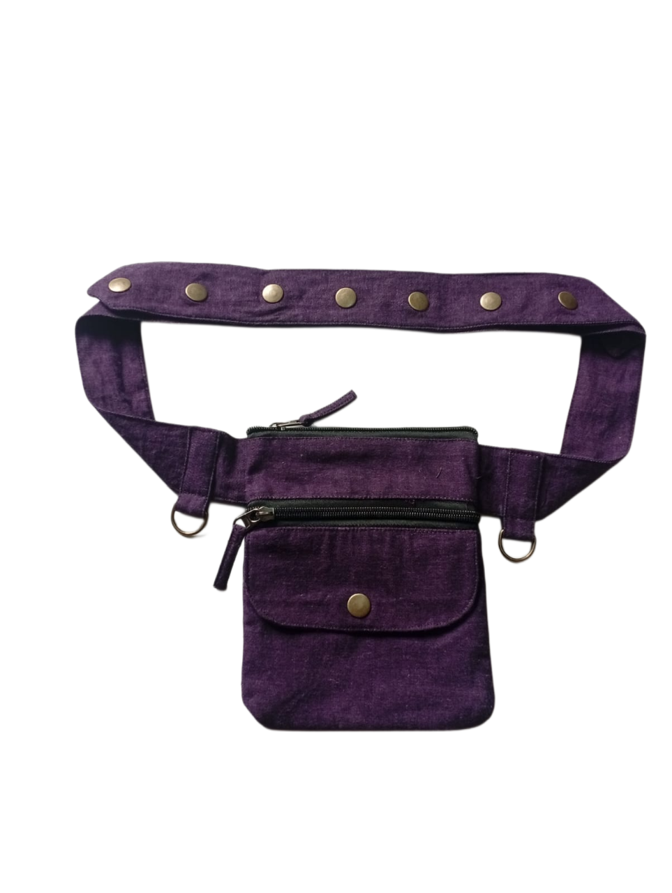Cotton Belt Bag with Adjustable Snap Belt & Zipper Pockets