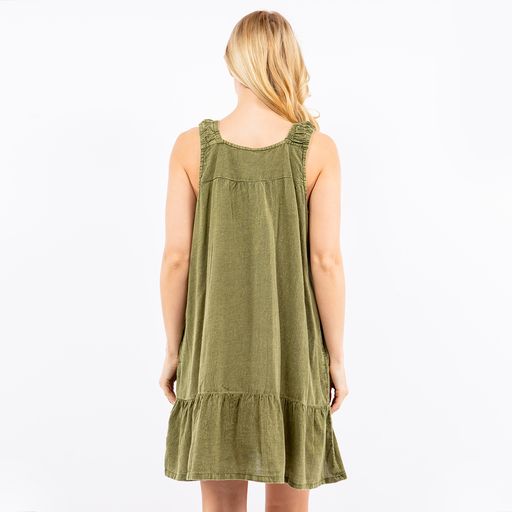 Cotton Stonewashed Button-Down Knee Length Dress