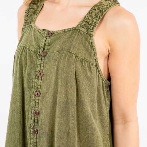 Cotton Stonewashed Button-Down Knee Length Dress