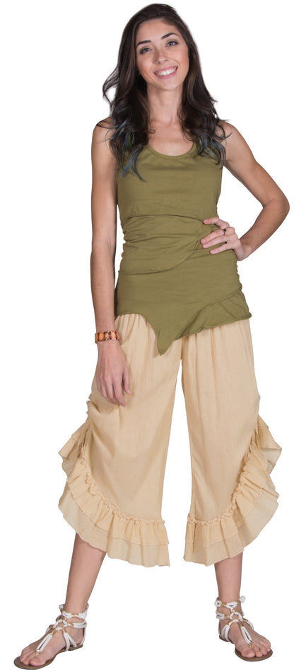 Cotton Crepe Elastic Waist Cinch Up Pants