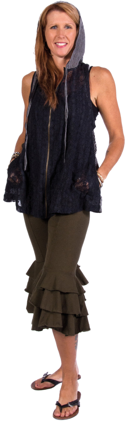 Cotton Hamd Loom Zip Up Vest with Hood