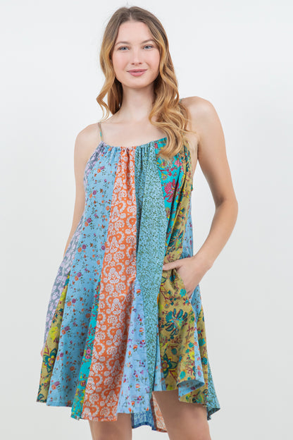 Cotton Knee Length Panel Dress With Pockets