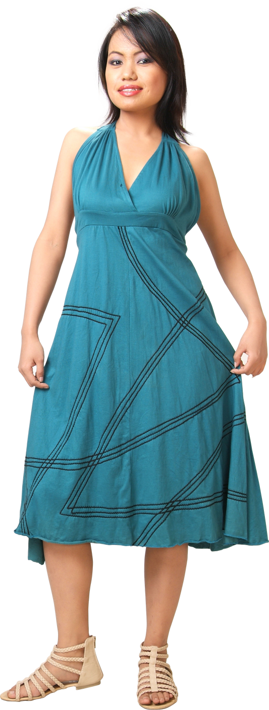 Cotton Long Halter Dress with Embroidery
