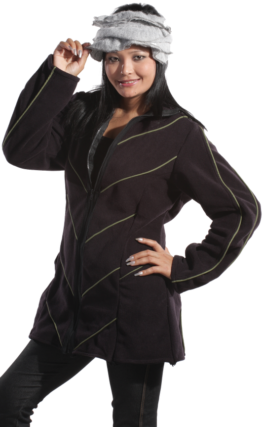 Fleece Zip Up Coat with Piping