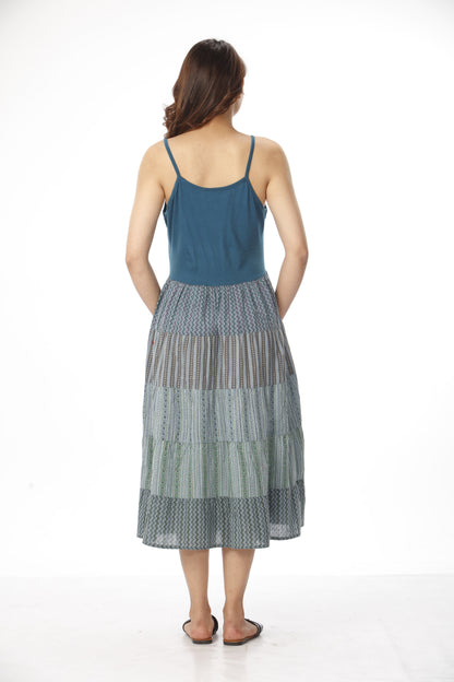 Cotton Patchwork Dress With Hand Embroidery With Pockets