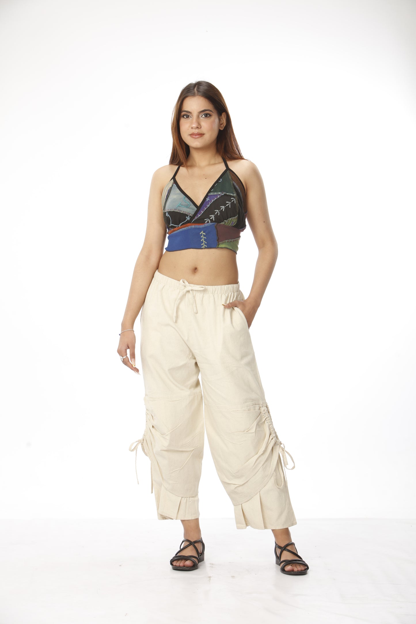 Cotton Patchwork Halter Crop Top