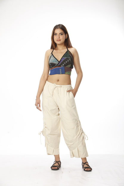 Cotton Patchwork Halter Crop Top